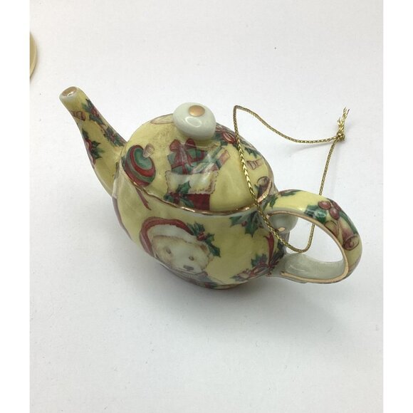 2003 Teapot Ornaments By A Special Place-Porcelain, Gold Trim-Christmas 4-NOS - Picture 6 of 7